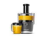 The nutribullet Juicer® and pitcher with yellow juice inside on white background.