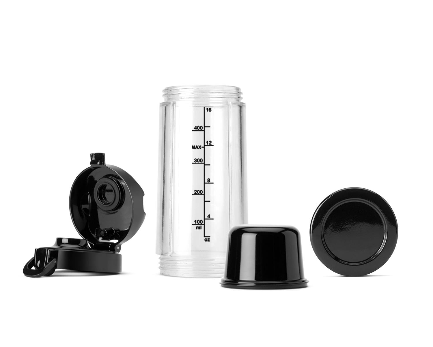 Clear 16 oz cup with two lids and a blade cover