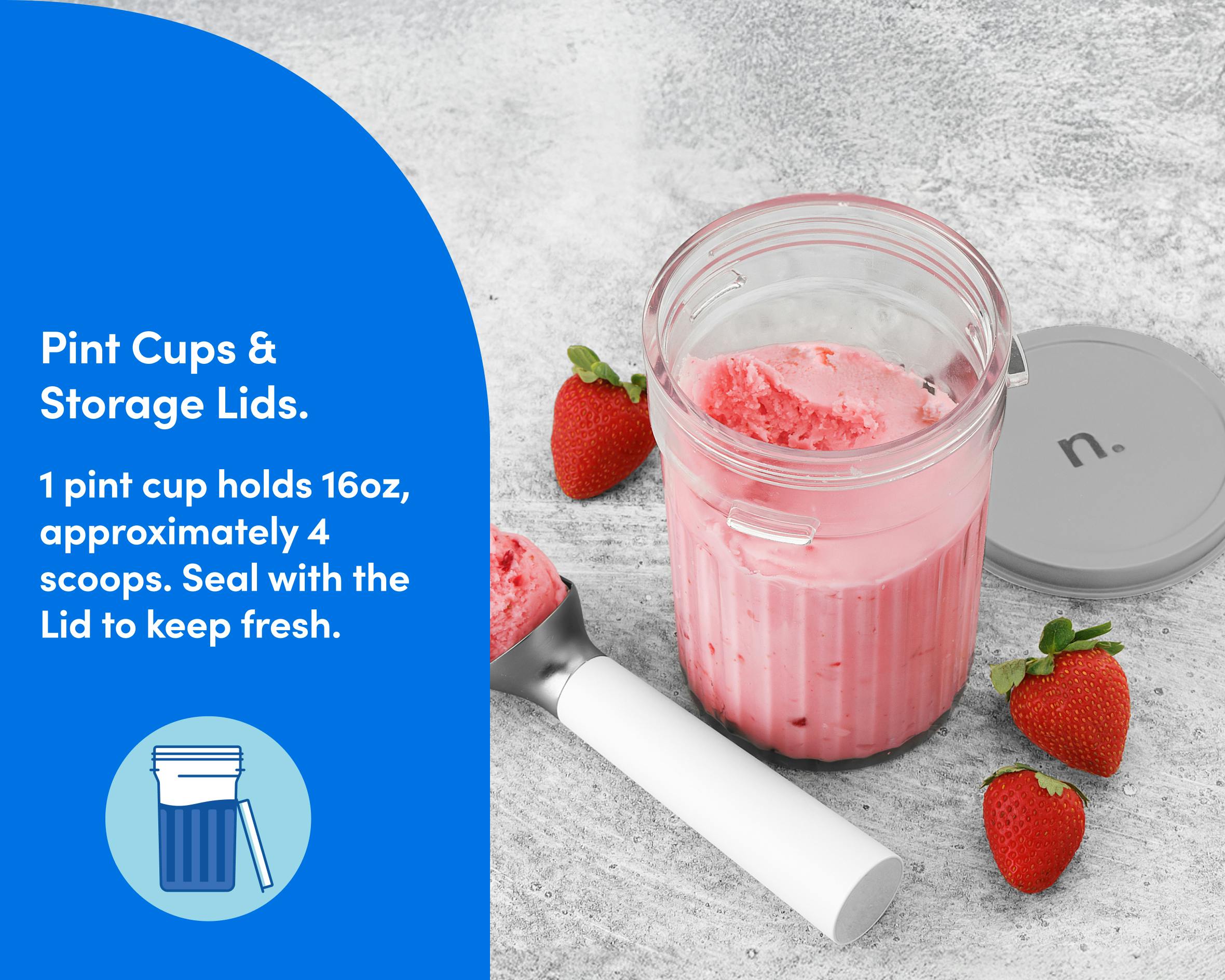 nutribullet Chill Ice Cream Maker with pint cups and storage lids for easy portioning and freshness