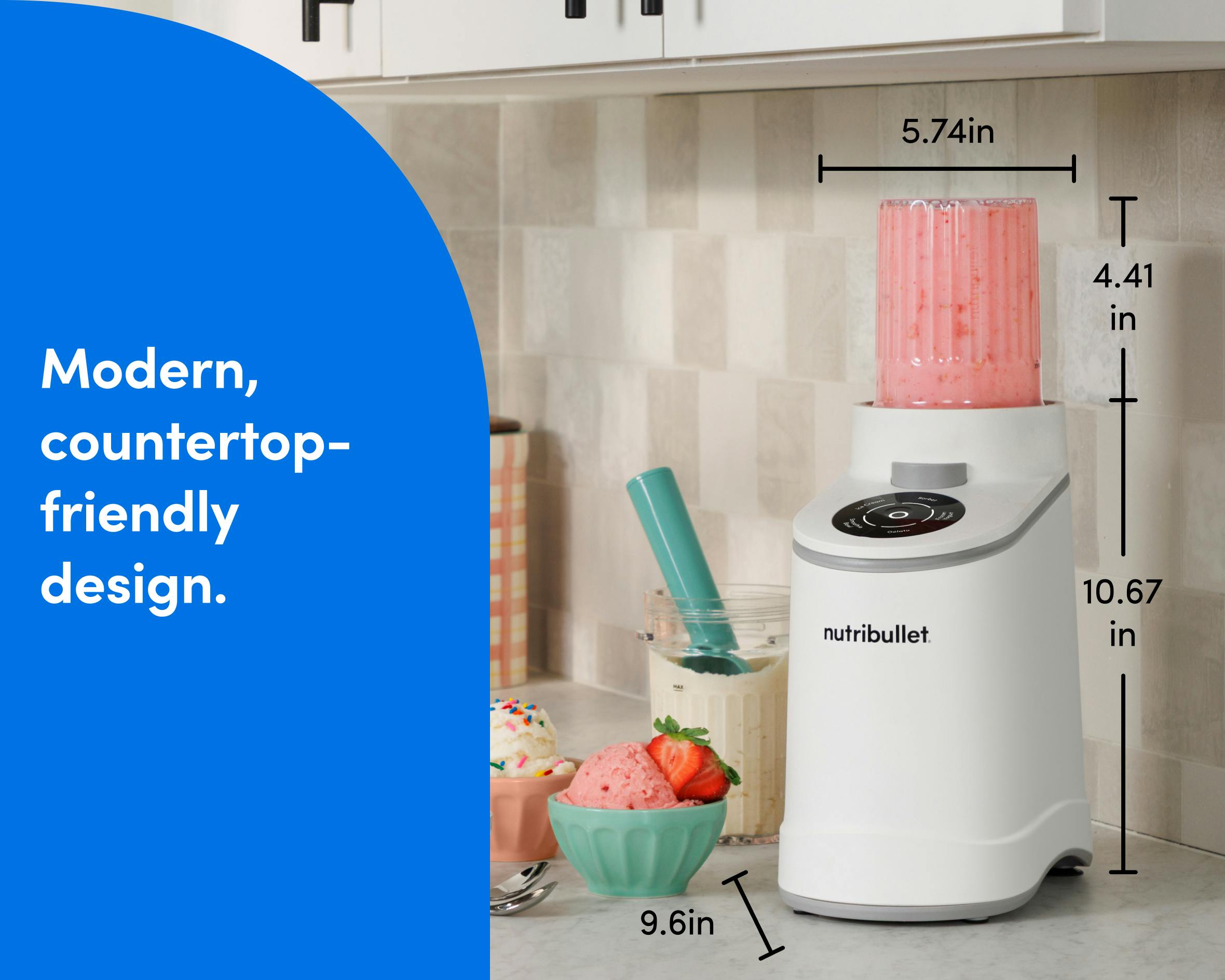 Compact nutribullet Chill Ice Cream Maker designed to fit easily on kitchen countertops