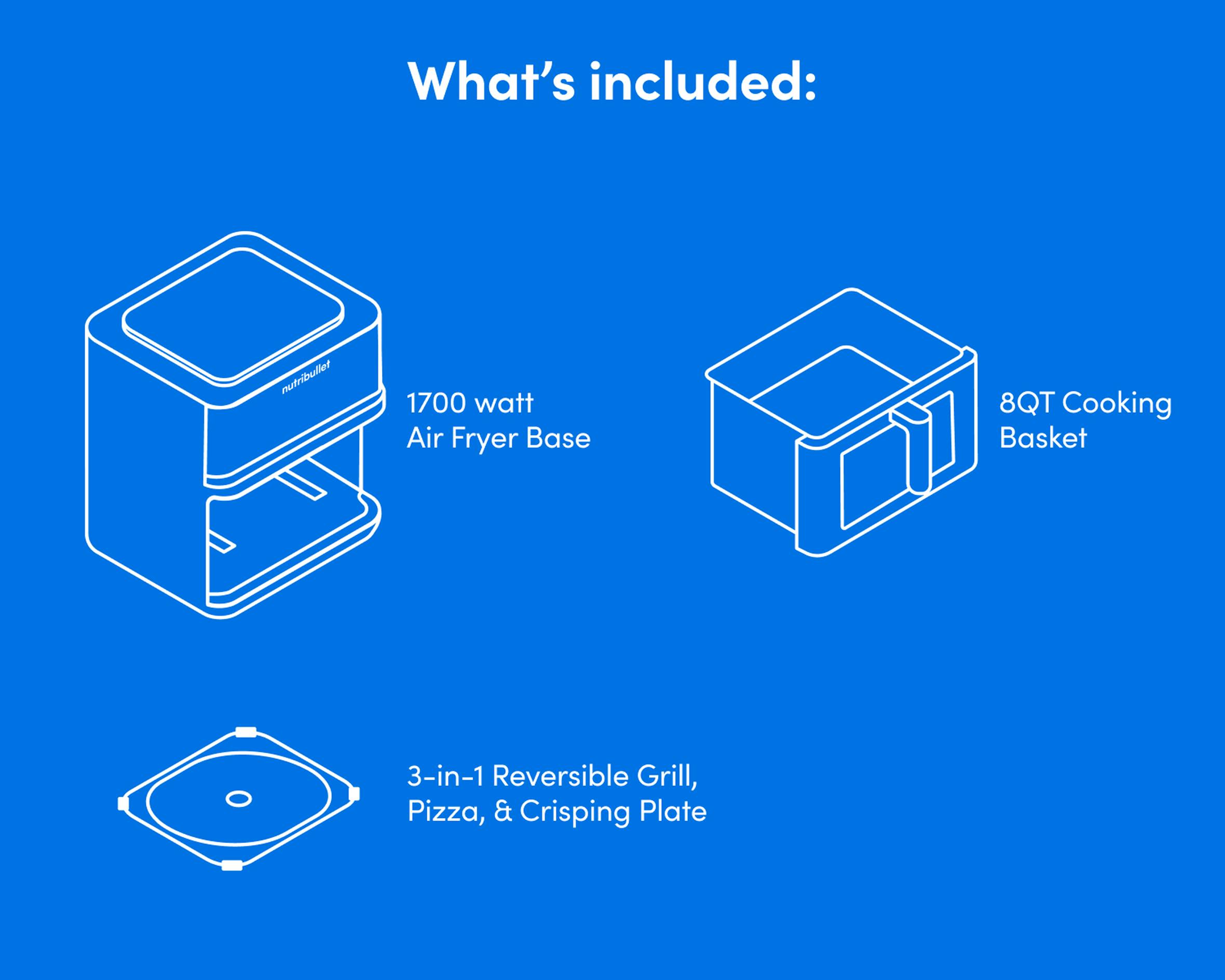 nutribullet CrispLite™ Vision Air Fryer included accessories diagram