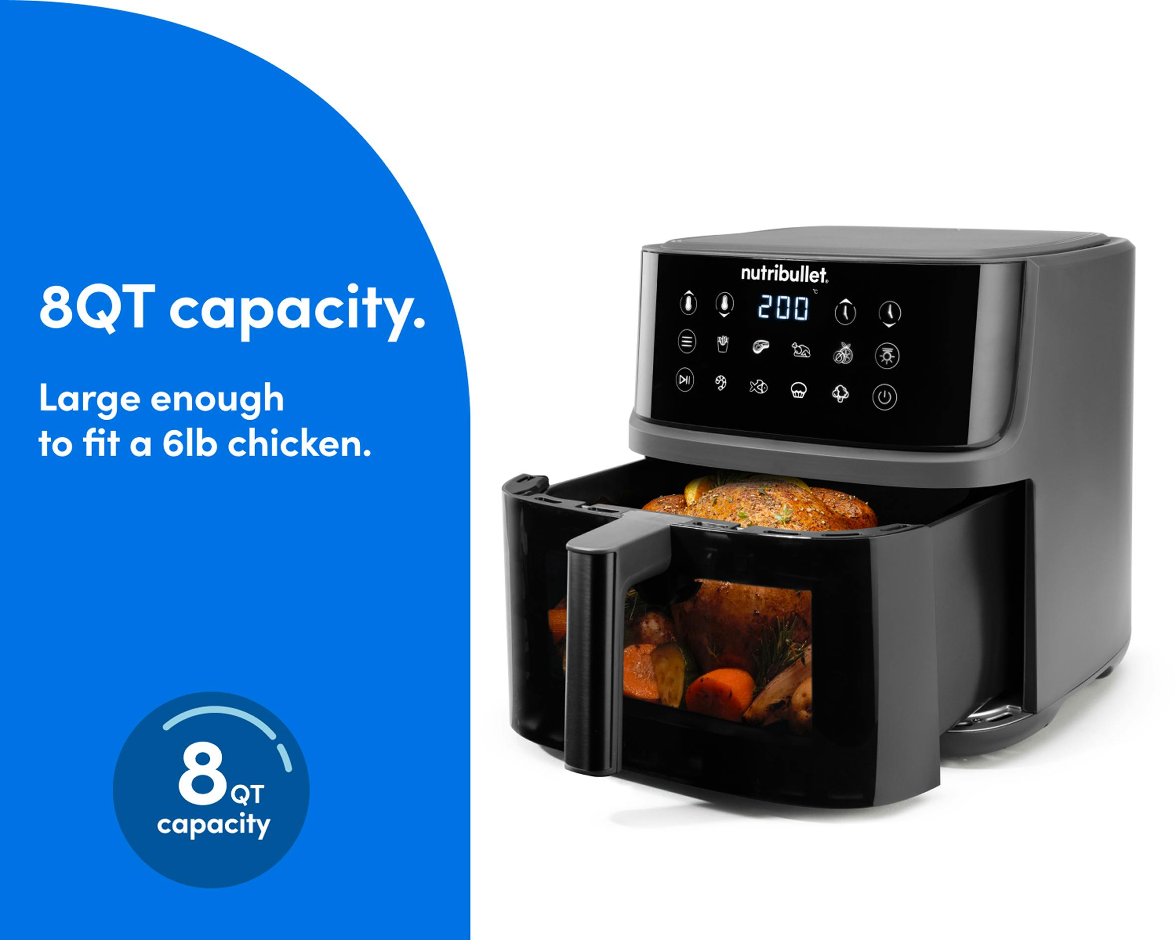 nutribullet CrispLite™ Vision Air Fryer 8QT basket with food
