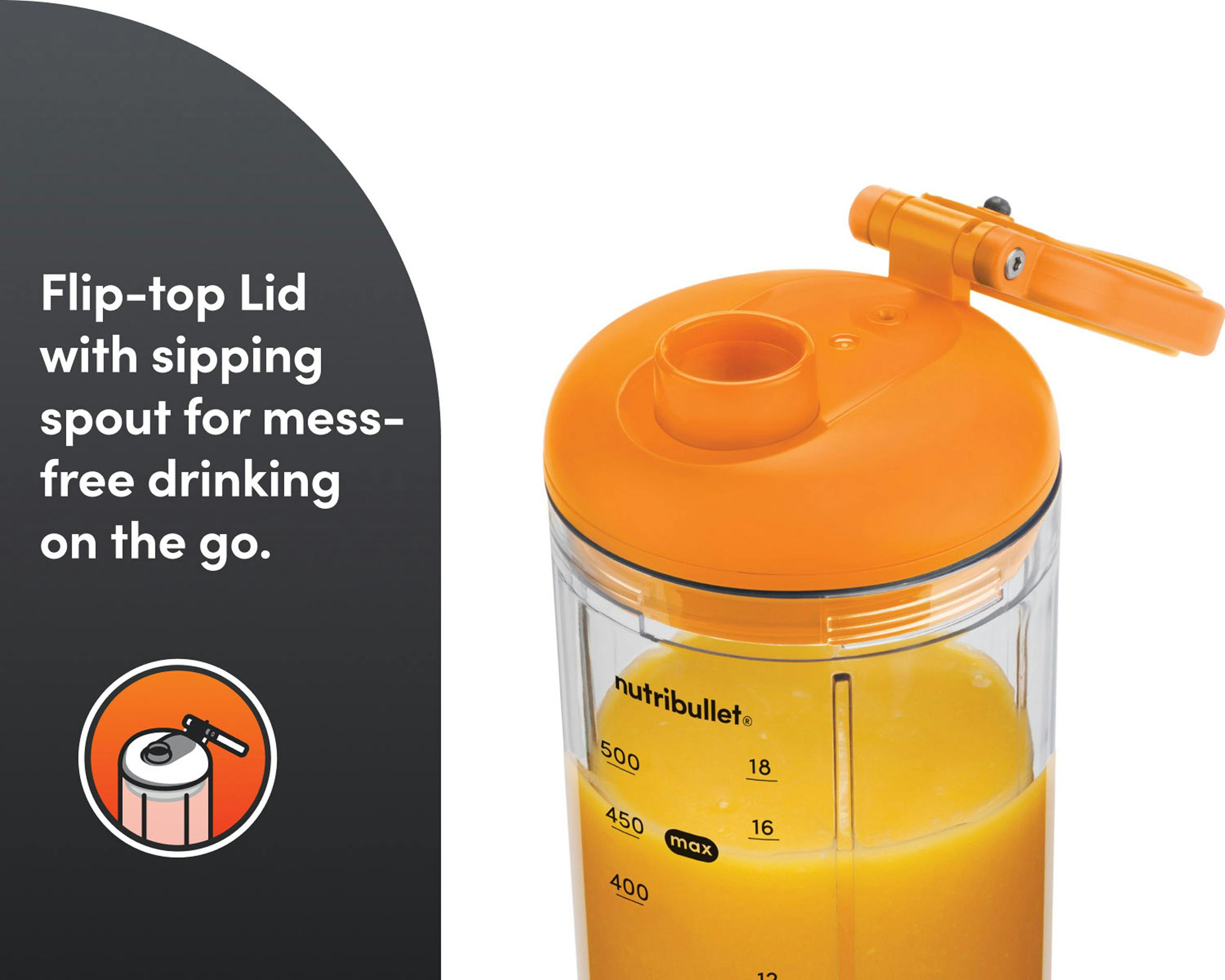 Close-up of the flip-top sipping lid designed for spill-free drinking on the go.