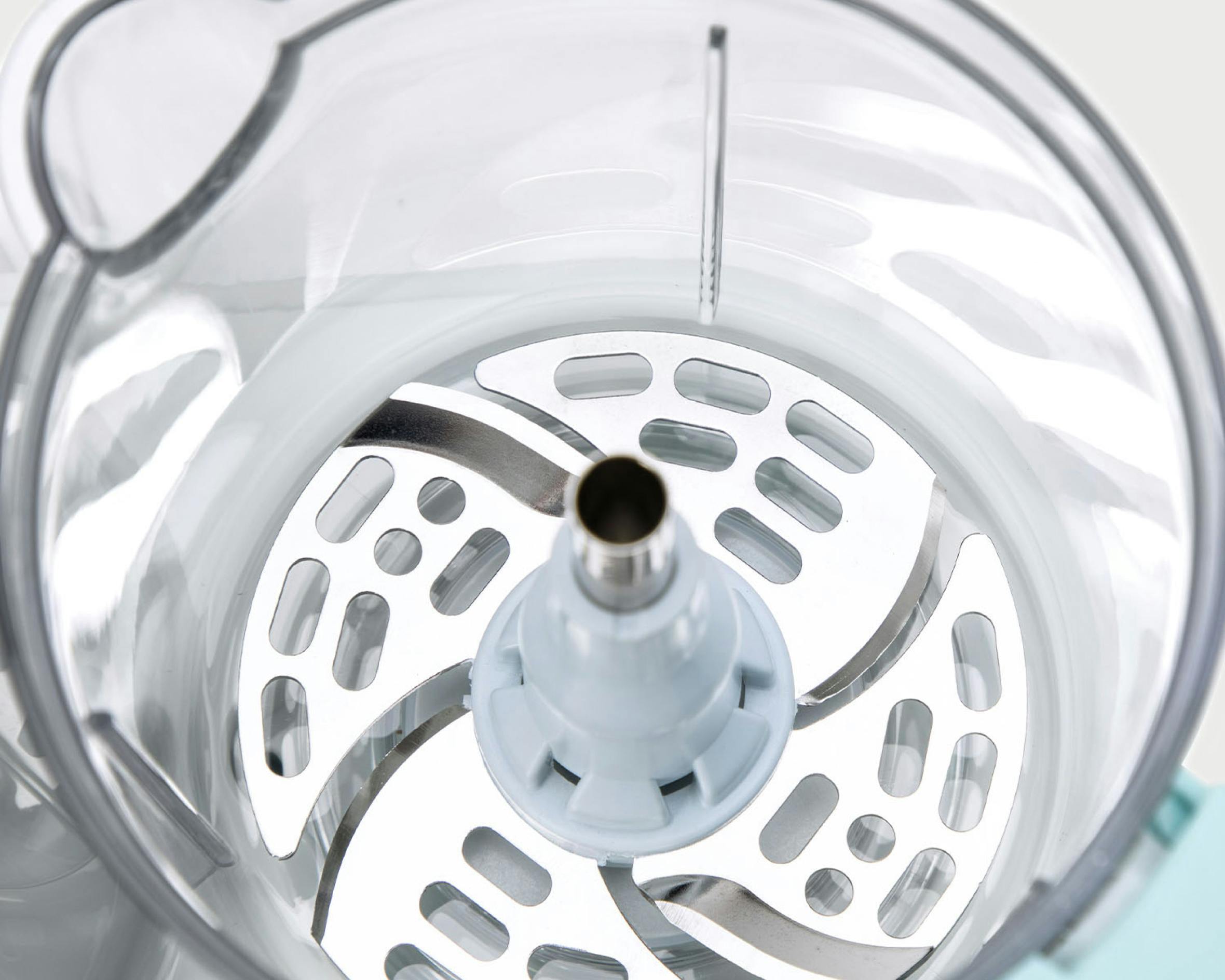 Close up of the inside of the baby steam and blend on a white background