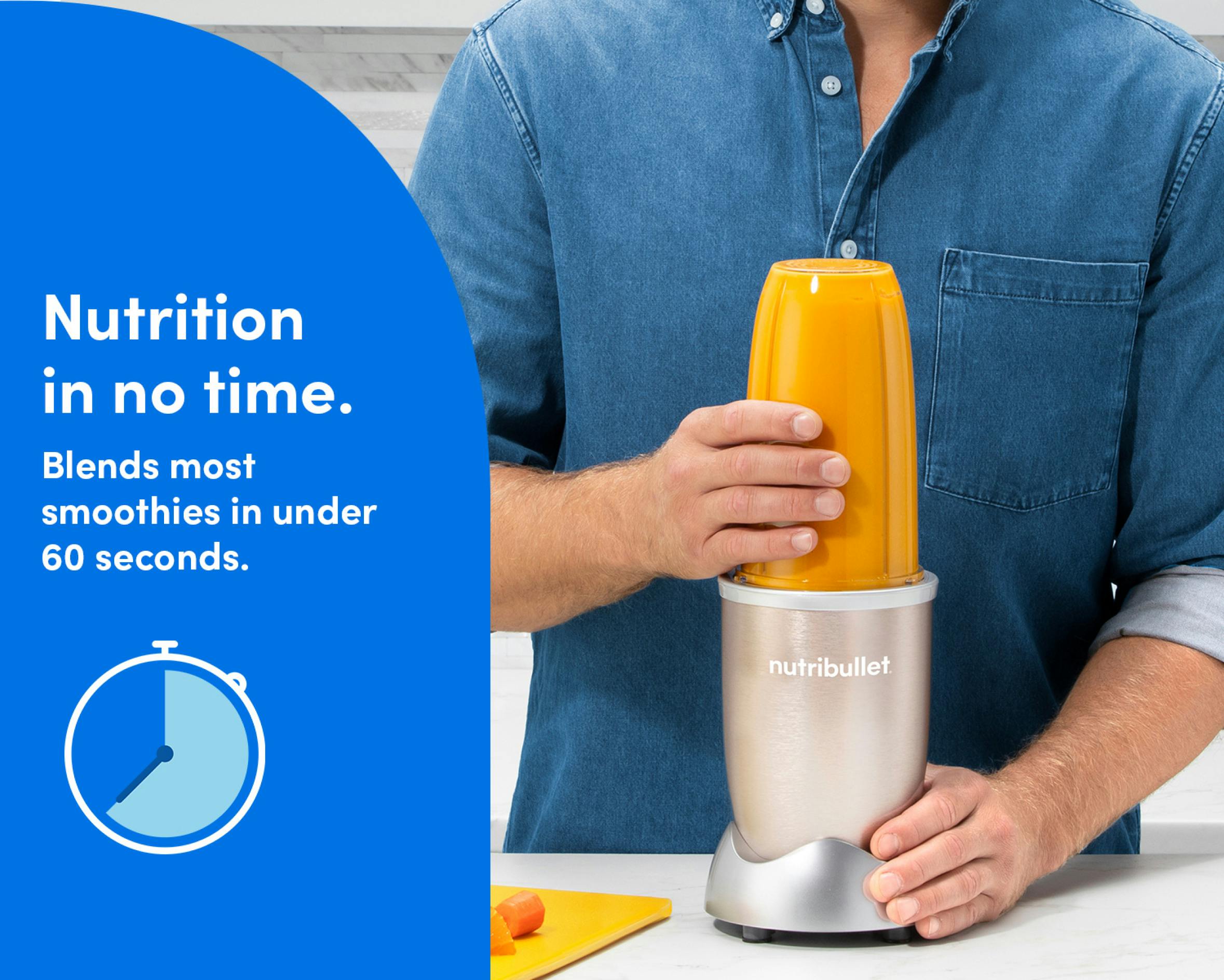 A man blends an orange smoothie in the nutribullet Pro.