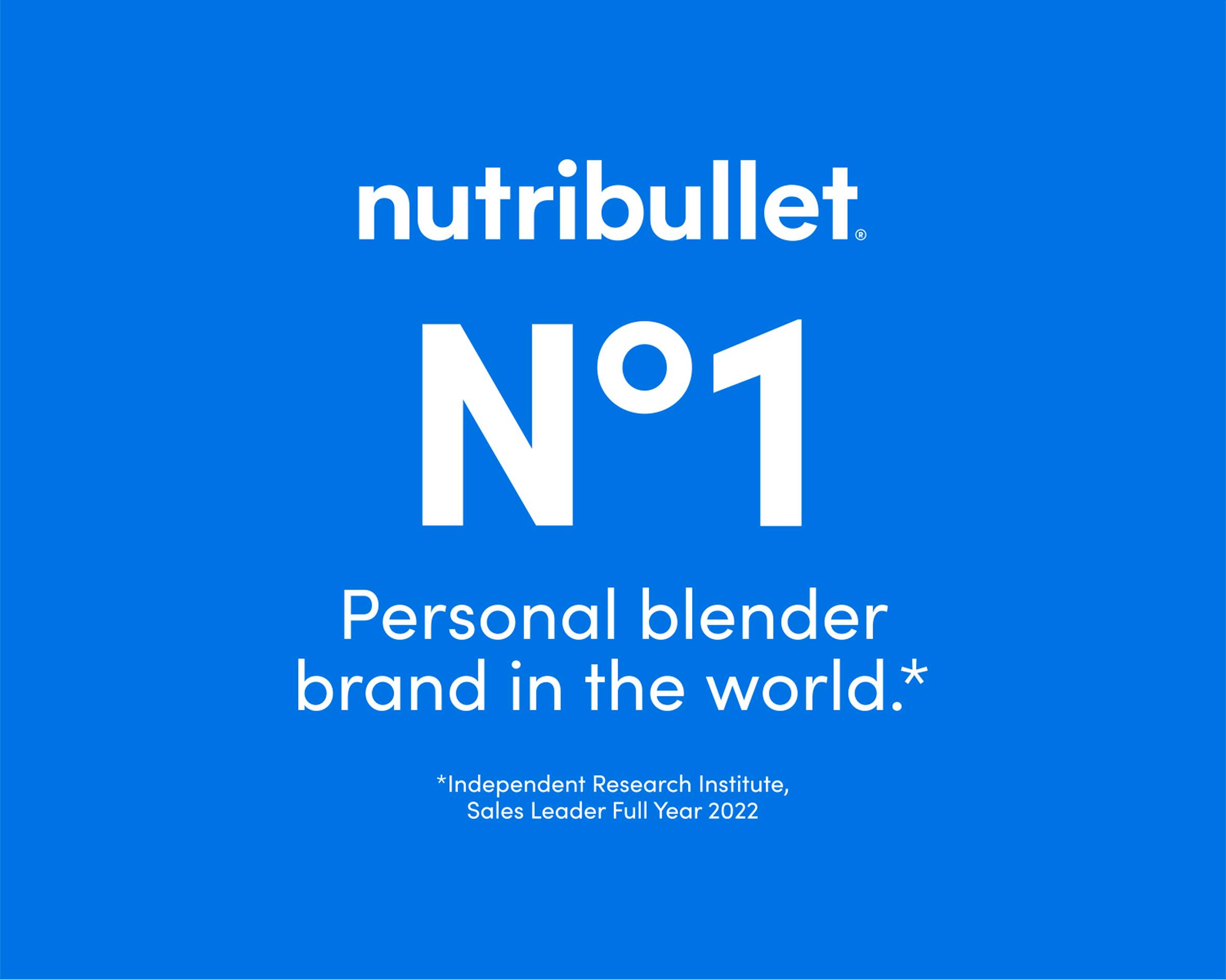 White text reading "nutribullet® N°1 Personal blender brand in the world" against a blue background.