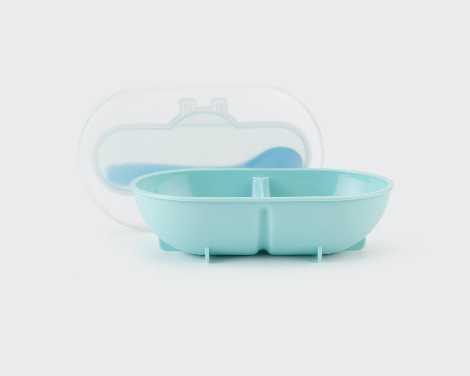 NutriBullet Baby blue two sided food bowl with lid.