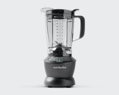 NutriBullet Blender with 64 oz blender pitcher on grey background.
